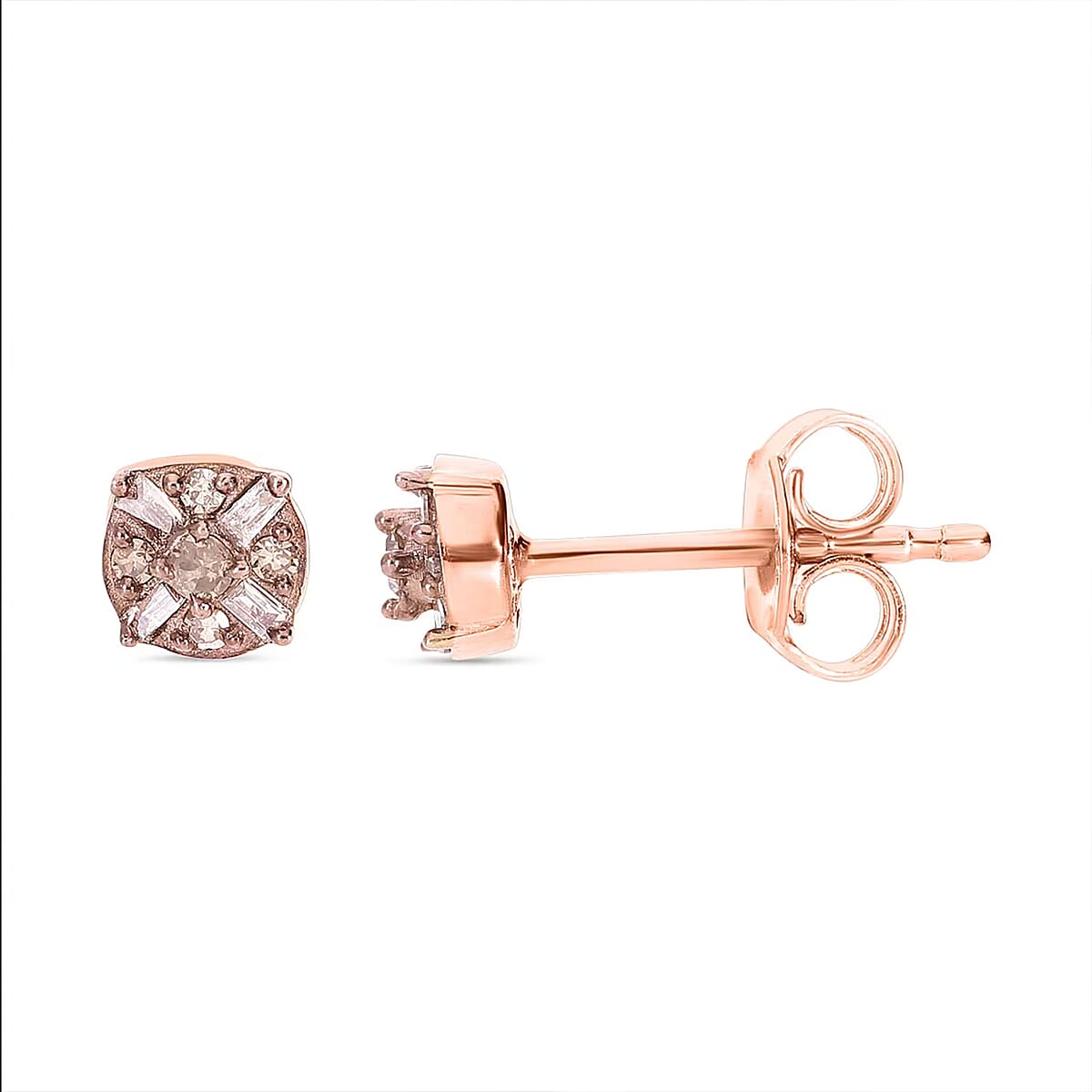 D'Joy Natural Champagne Diamond 0.15 ctw Stud Earrings in Vermeil Rose Gold Over Sterling Silver  image number 8