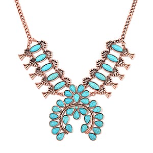 Doorbuster Constituted Blue Howlite 15.00 ctw Squash Blossom Necklace in Rosetone 24-28 Inches