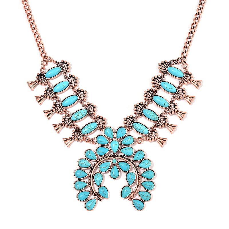  Constituted Blue Howlite 15.00 ctw Squash Blossom Necklace in Rosetone 24-28 Inches