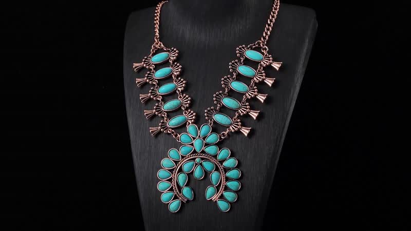 Constituted Blue Howlite 15.00 ctw Squash Blossom Necklace in Rosetone 24-28 Inches
