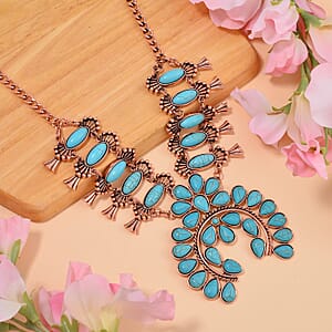 Doorbuster Constituted Blue Howlite 15.00 ctw Squash Blossom Necklace in Rosetone 24-28 Inches