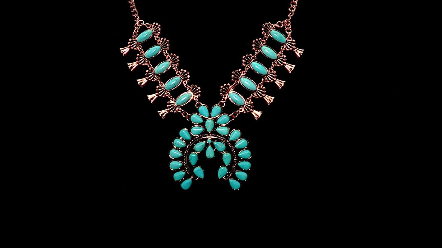 Constituted Blue Howlite 15.00 ctw Squash Blossom Necklace in Rosetone 24-28 Inches