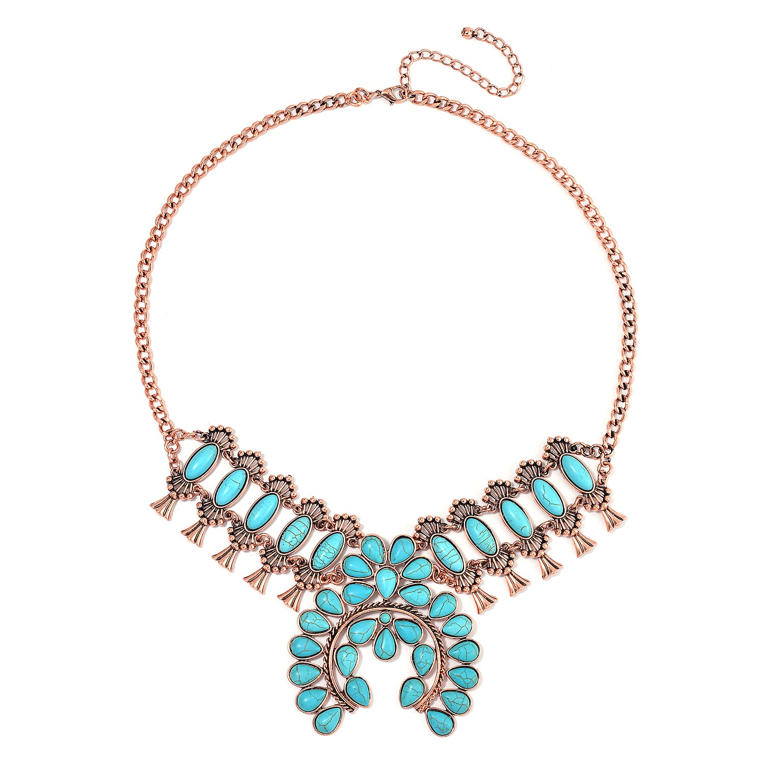 Constituted Blue Howlite 15.00 ctw Squash Blossom Necklace in Rosetone 24-28 Inches