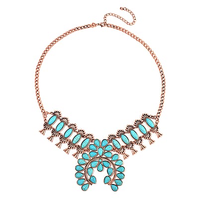  Constituted Blue Howlite 15.00 ctw Squash Blossom Necklace in Rosetone 24-28 Inches