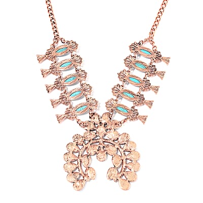  Constituted Blue Howlite 15.00 ctw Squash Blossom Necklace in Rosetone 24-28 Inches