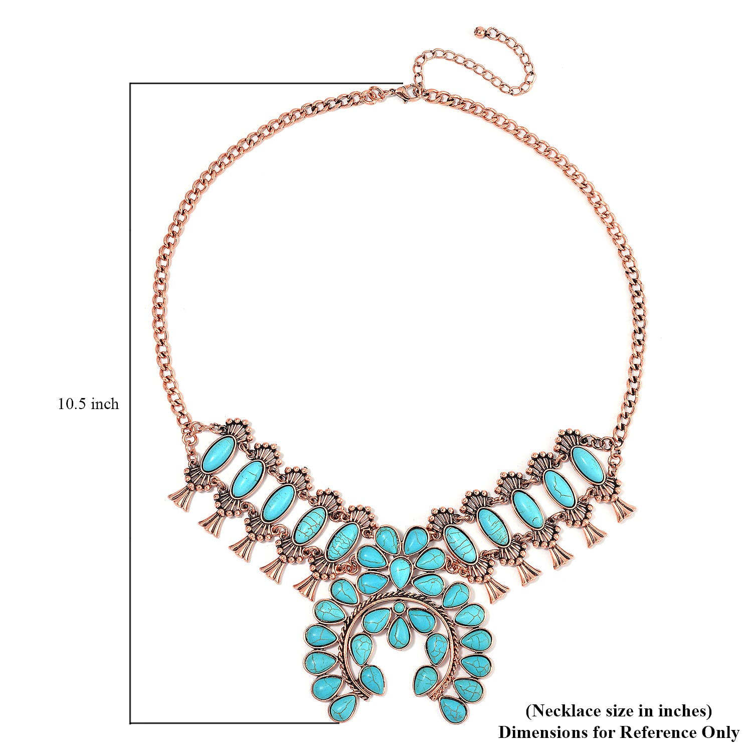 Constituted Blue Howlite 15.00 ctw Squash Blossom Necklace in Rosetone 24-28 Inches