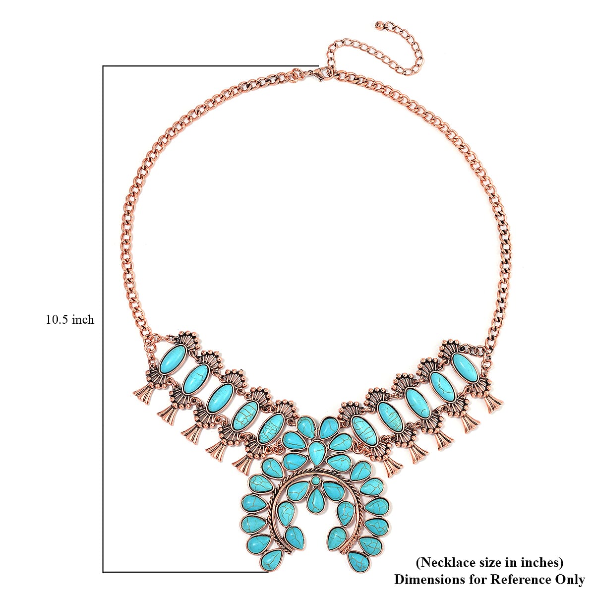 Doorbuster Constituted Blue Howlite 15.00 ctw Squash Blossom Necklace in Rosetone 24-28 Inches image number 7