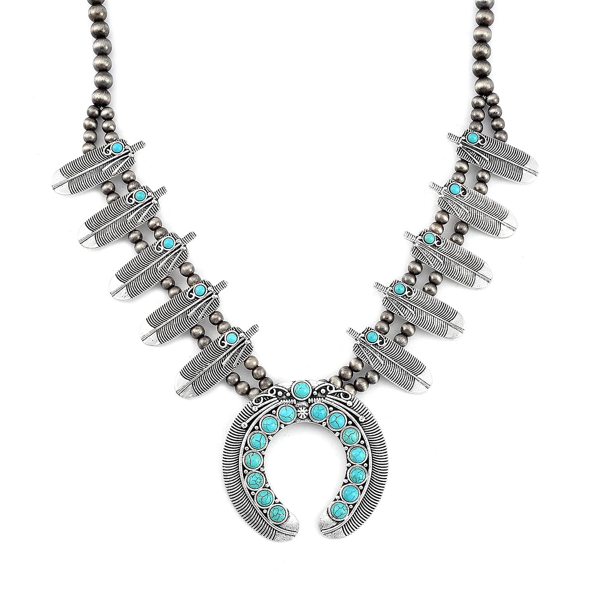 Doorbuster Constituted Blue Howlite 20.00 ctw Squash Blossom Necklace in Silvertone 24-28 Inches image number 0