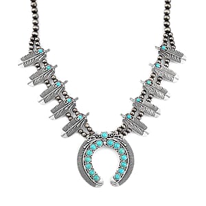 Doorbuster Constituted Blue Howlite 20.00 ctw Squash Blossom Necklace in Silvertone 24-28 Inches