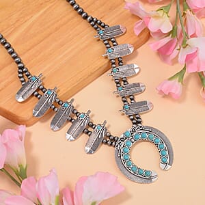 Doorbuster Constituted Blue Howlite 20.00 ctw Squash Blossom Necklace in Silvertone 24-28 Inches