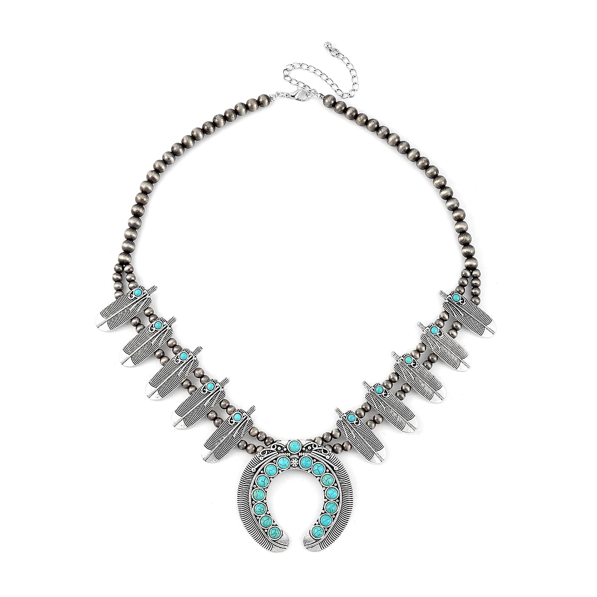 Doorbuster Constituted Blue Howlite 20.00 ctw Squash Blossom Necklace in Silvertone 24-28 Inches image number 3