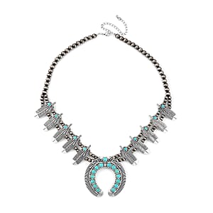Doorbuster Constituted Blue Howlite 20.00 ctw Squash Blossom Necklace in Silvertone 24-28 Inches