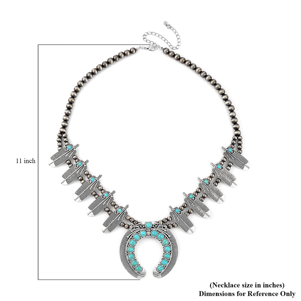 Doorbuster Constituted Blue Howlite 20.00 ctw Squash Blossom Necklace in Silvertone 24-28 Inches image number 5
