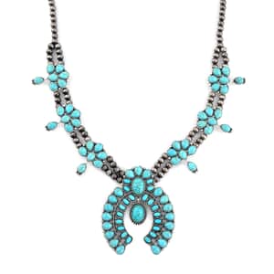Constituted Blue Howlite Squash Blossom Necklace 24-28 Inches in Silvertone 20.00 ctw