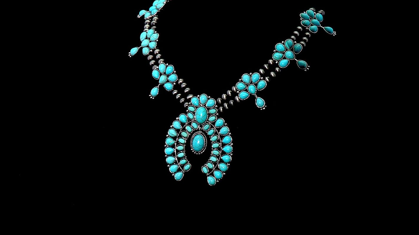 Constituted Blue Howlite 20.00 ctw Squash Blossom Necklace in Silvertone 24-28 Inches
