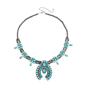 Doorbuster Constituted Blue Howlite 20.00 ctw Squash Blossom Necklace in Silvertone 24-28 Inches