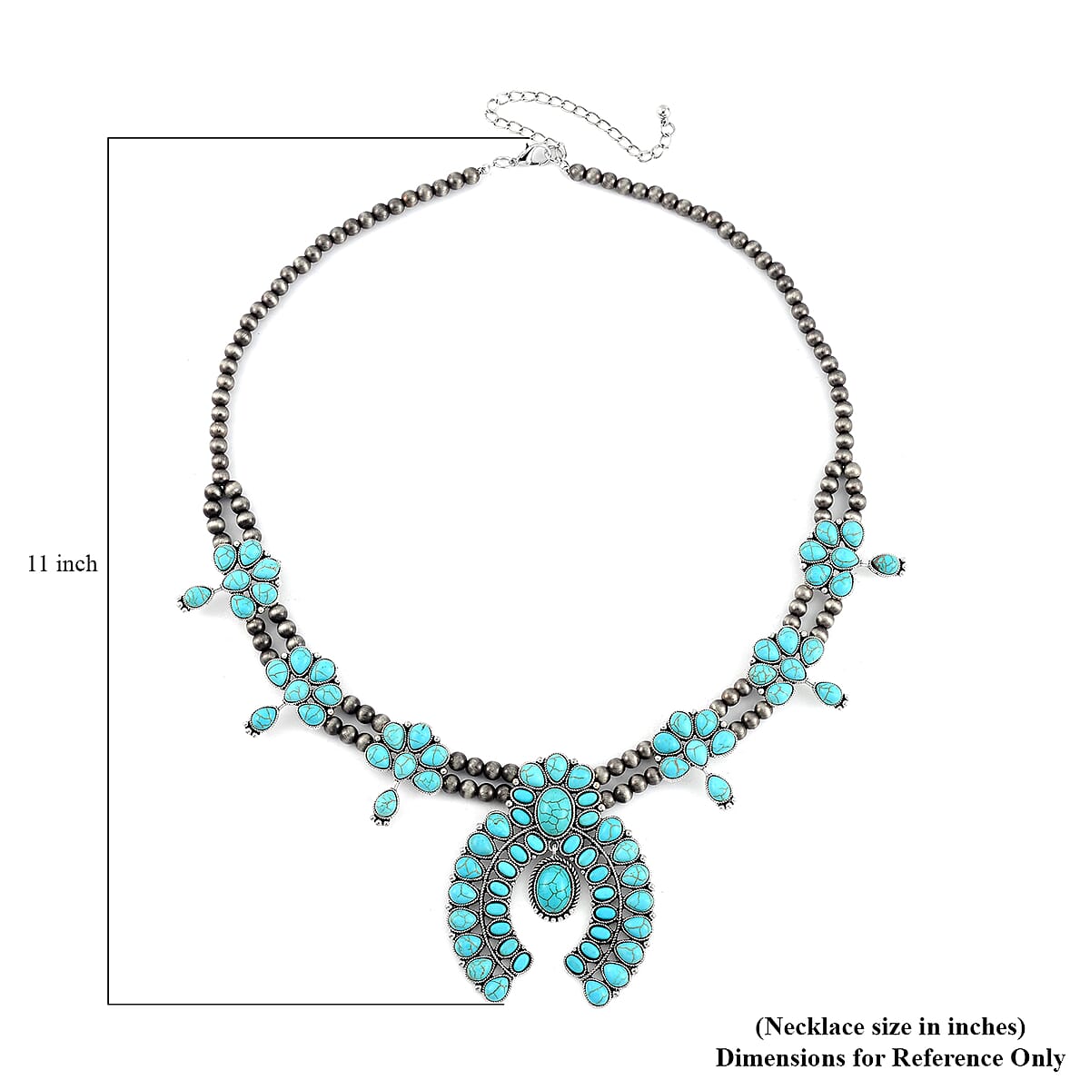 Doorbuster Constituted Blue Howlite 20.00 ctw Squash Blossom Necklace in Silvertone 24-28 Inches image number 5