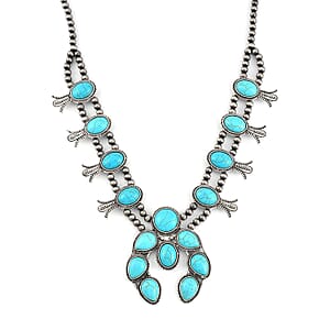 Doorbuster Constituted Blue Howlite 16.00 ctw Squash Blossom Necklace in Silvertone 24-28 Inches