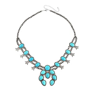 Doorbuster Constituted Blue Howlite 16.00 ctw Squash Blossom Necklace in Silvertone 24-28 Inches