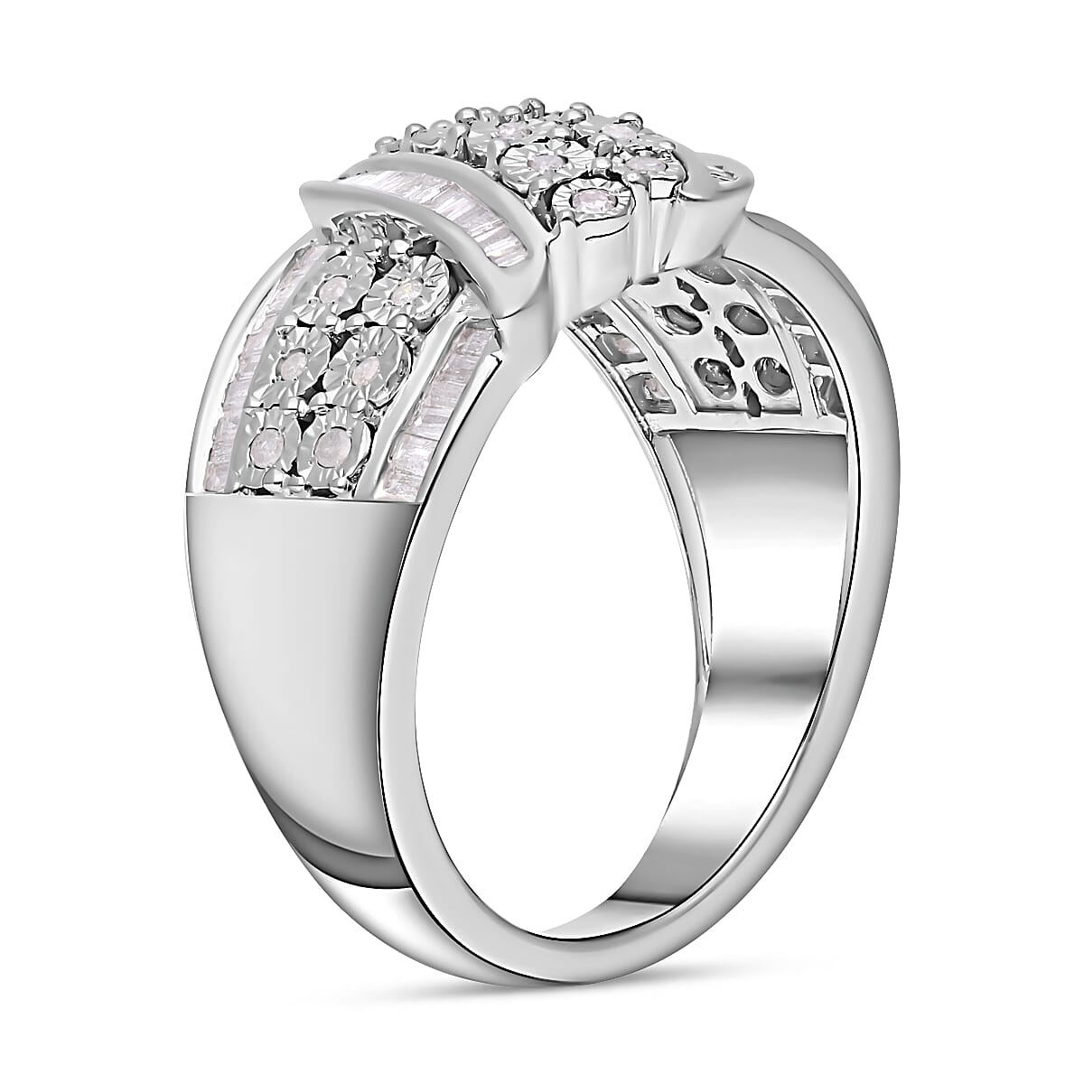 Diamond Ring in Platinum Over Sterling Silver (Size 10.0) 0.50 ctw