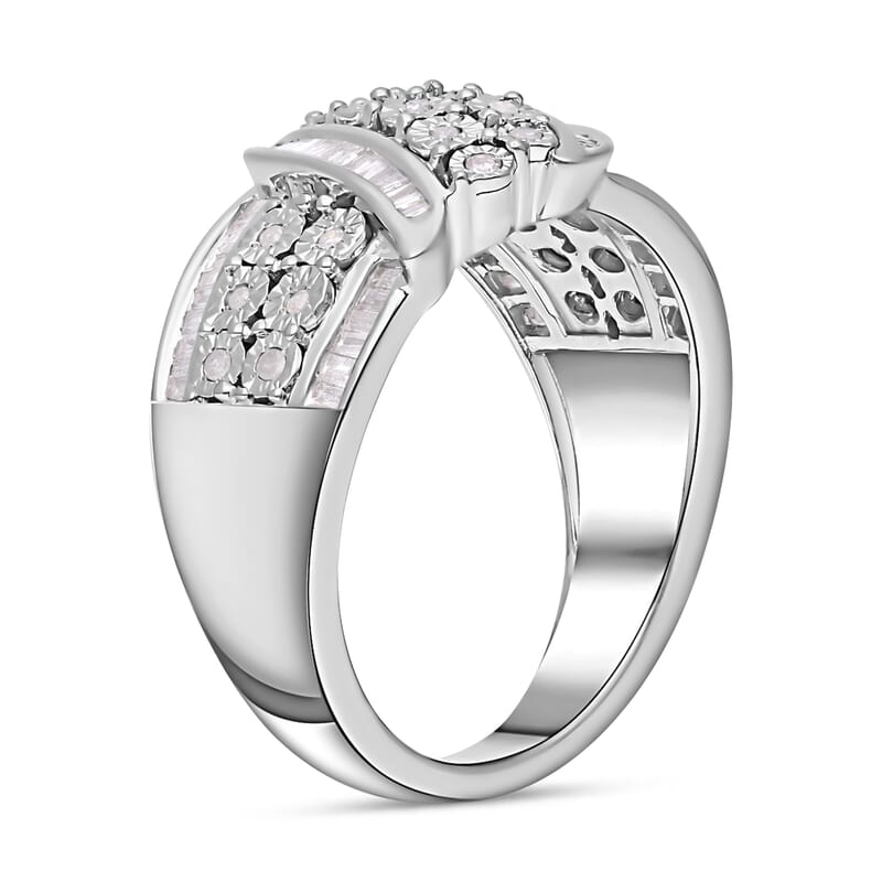 Diamond Ring in Platinum Over Sterling Silver (Size 10.0) 0.50 ctw