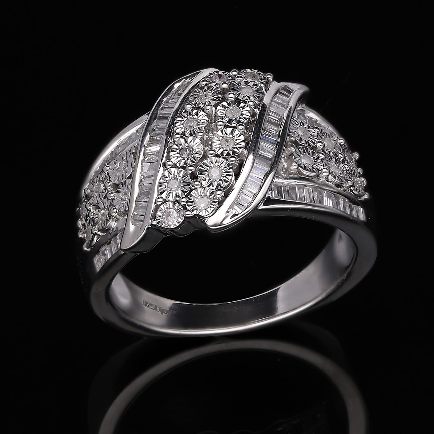 Diamond Ring in Platinum Over Sterling Silver (Size 10.0) 0.50 ctw