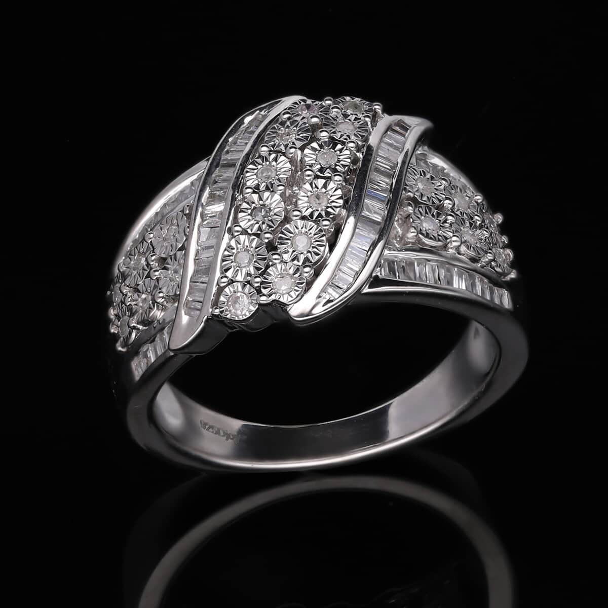 Diamond Ring in Platinum Over Sterling Silver (Size 8.0) 0.50 ctw image number 1