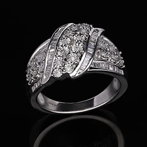 Diamond Ring in Platinum Over Sterling Silver (Size 8.0) 0.50 ctw