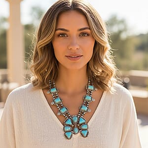 Doorbuster Constituted Blue Howlite 15.00 ctw Squash Blossom Necklace in Silvertone 24-28 Inches