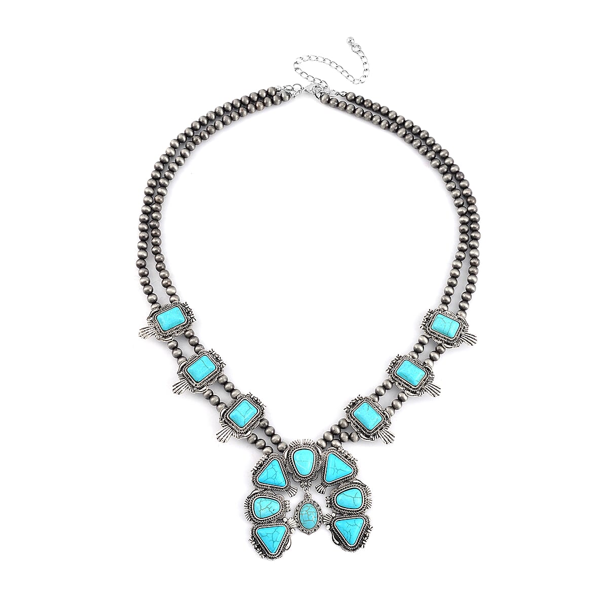 Doorbuster Constituted Blue Howlite 15.00 ctw Squash Blossom Necklace in Silvertone 24-28 Inches image number 3