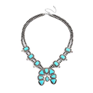 Doorbuster Constituted Blue Howlite 15.00 ctw Squash Blossom Necklace in Silvertone 24-28 Inches