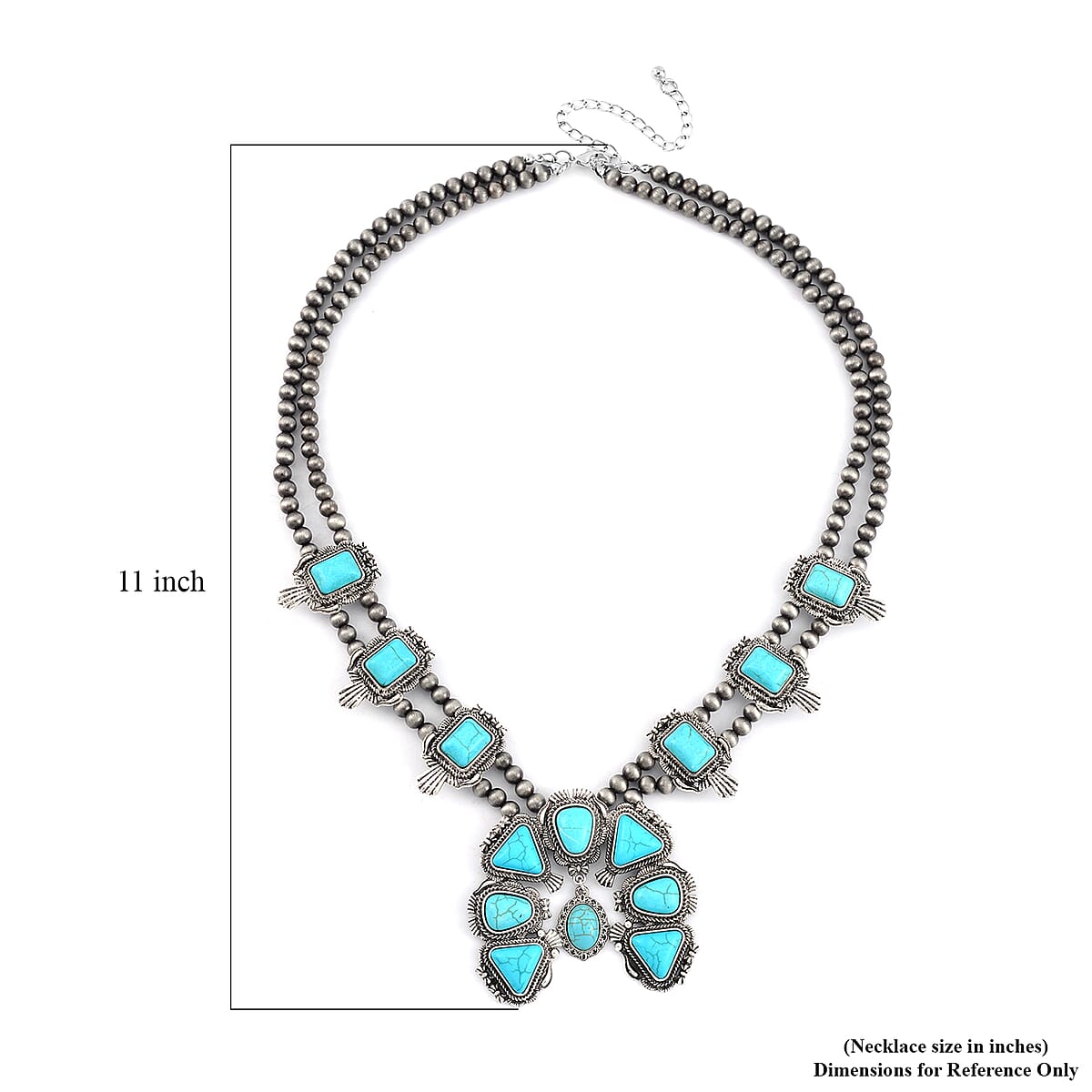 Doorbuster Constituted Blue Howlite 15.00 ctw Squash Blossom Necklace in Silvertone 24-28 Inches image number 5