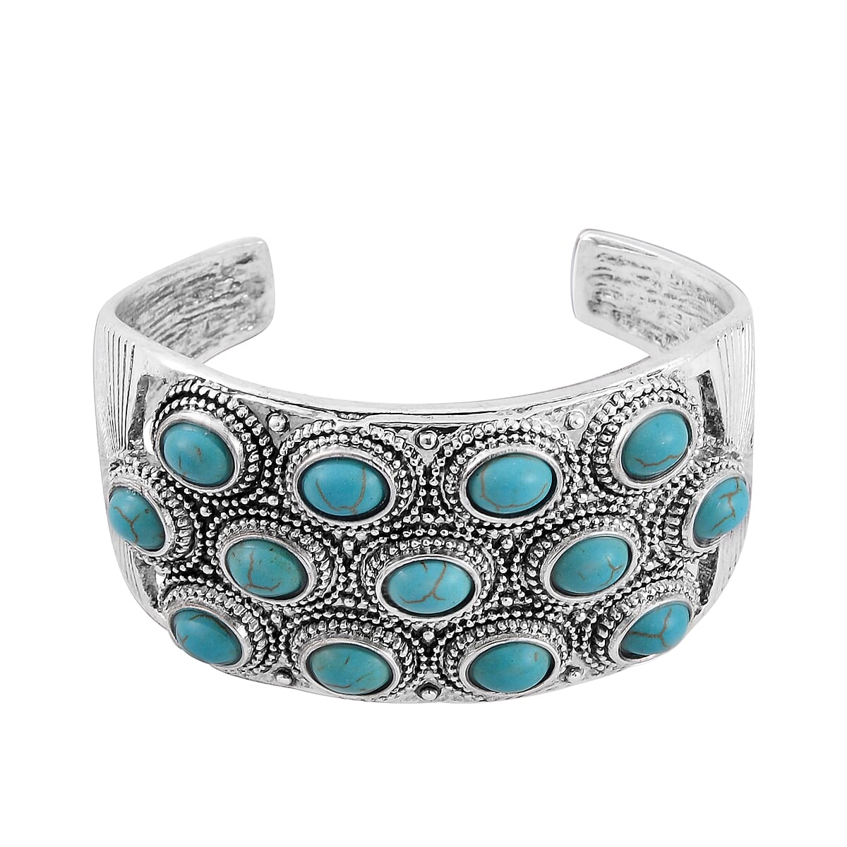 Doorbuster Constituted Blue Howlite 6.50 ctw Cuff Bracelet in Silvertone (7.50 In) image number 0