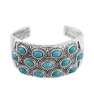 Doorbuster Constituted Blue Howlite 6.50 ctw Cuff Bracelet in Silvertone (7.50 In)
