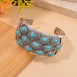 Doorbuster Constituted Blue Howlite 6.50 ctw Cuff Bracelet in Silvertone (7.50 In)