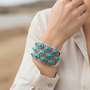 Doorbuster Constituted Blue Howlite 6.50 ctw Cuff Bracelet in Silvertone (7.50 In)