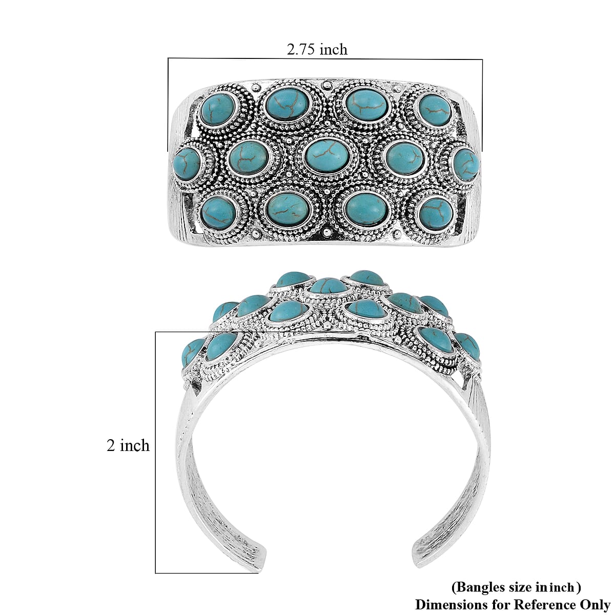 Doorbuster Constituted Blue Howlite 6.50 ctw Cuff Bracelet in Silvertone (7.50 In) image number 5