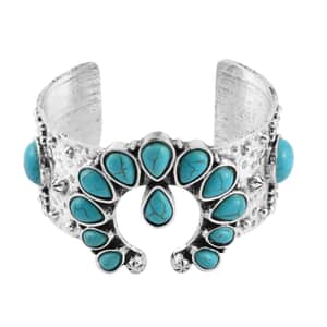 Constituted Blue Howlite Squash Blossom Cuff Bracelet in Silvertone (7.50 In) 5.00 ctw