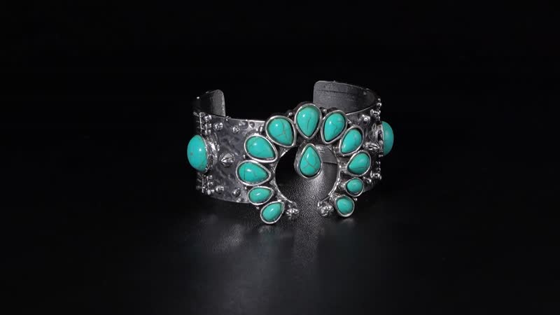 Constituted Blue Howlite 5.00 ctw Squash Blossom Cuff Bracelet in Silvertone (7.50 In)