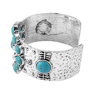 Doorbuster Constituted Blue Howlite 5.00 ctw Squash Blossom Cuff Bracelet in Silvertone (7.50 In)