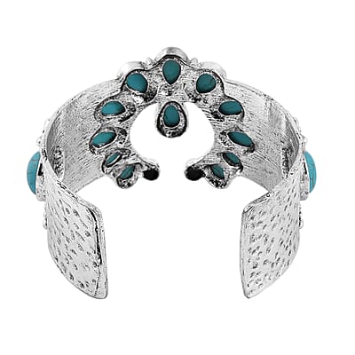  Constituted Blue Howlite 5.00 ctw Squash Blossom Cuff Bracelet in Silvertone (7.50 In)