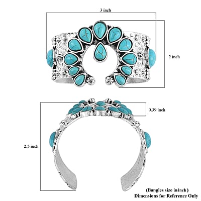  Constituted Blue Howlite 5.00 ctw Squash Blossom Cuff Bracelet in Silvertone (7.50 In)