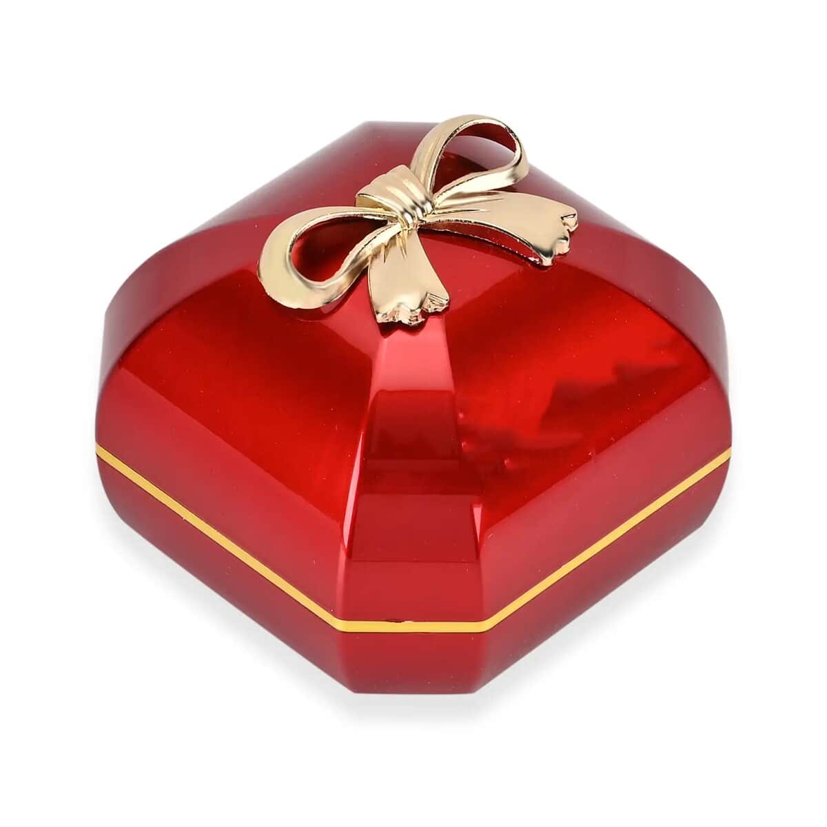 Red Solid Luxurious Polished Ring Jewelry Box with Led Light (2.8"x2.8"x2.4") image number 0