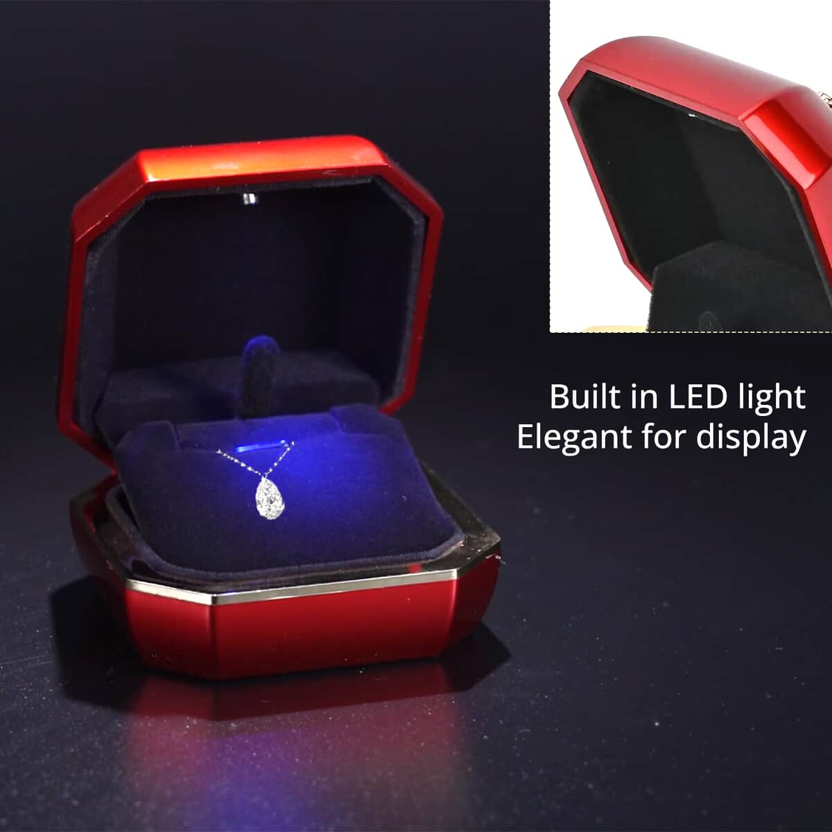 Red Solid Luxurious Polished Ring Jewelry Box with Led Light (2.8"x2.8"x2.4") image number 2