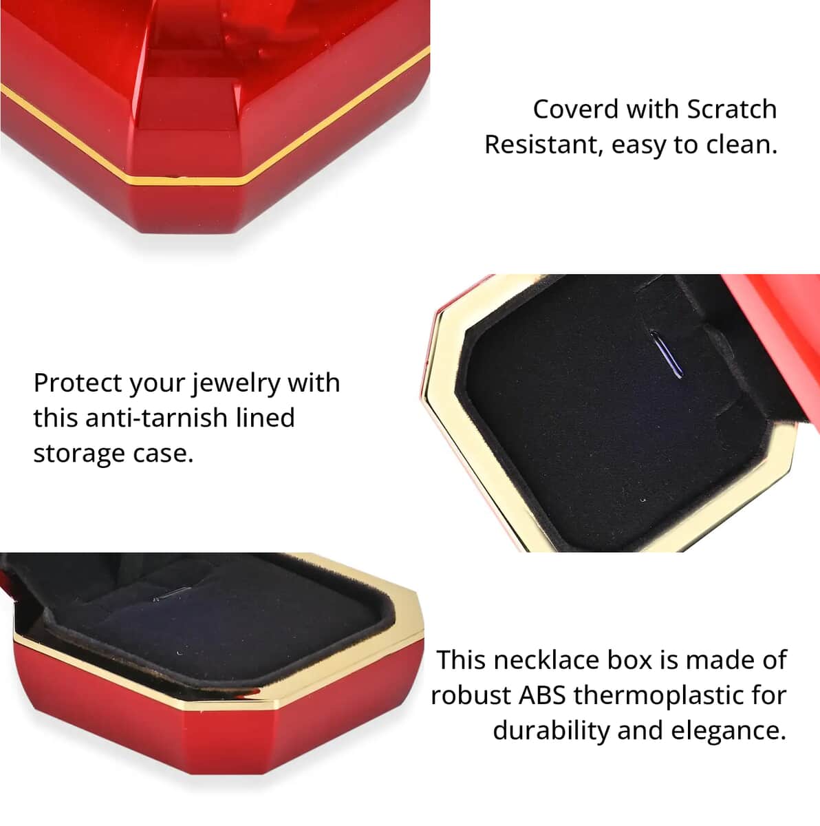 Red Solid Luxurious Polished Ring Jewelry Box with Led Light (2.8"x2.8"x2.4") image number 3