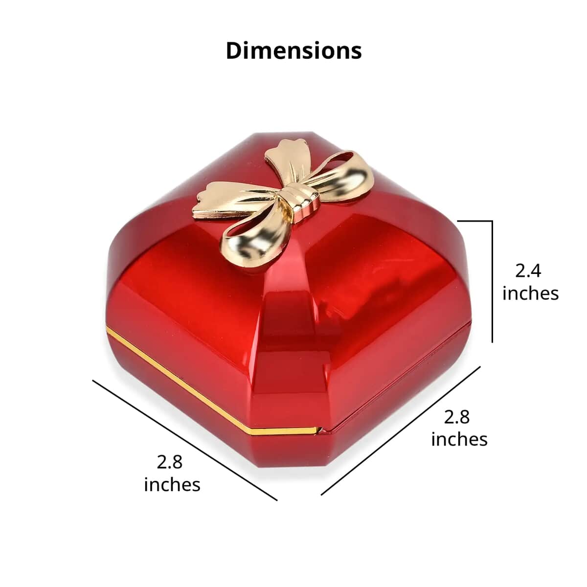 Red Solid Luxurious Polished Ring Jewelry Box with Led Light (2.8"x2.8"x2.4") image number 6