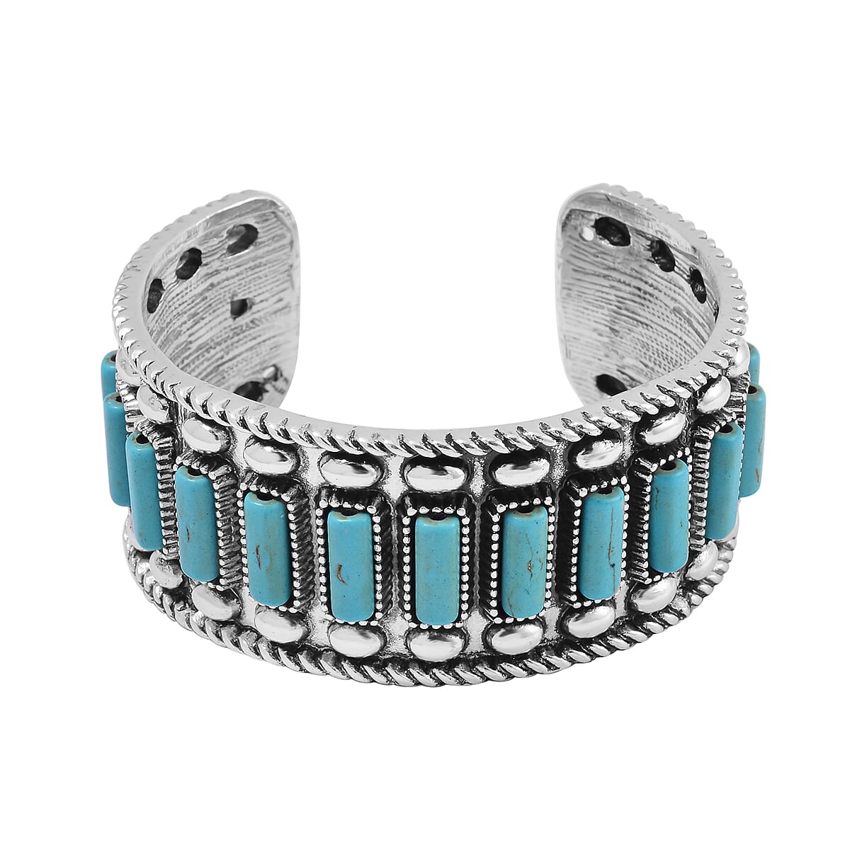 Constituted Blue Howlite 4.00 ctw Cuff Bracelet in Silvertone (7.50 In) image number 0