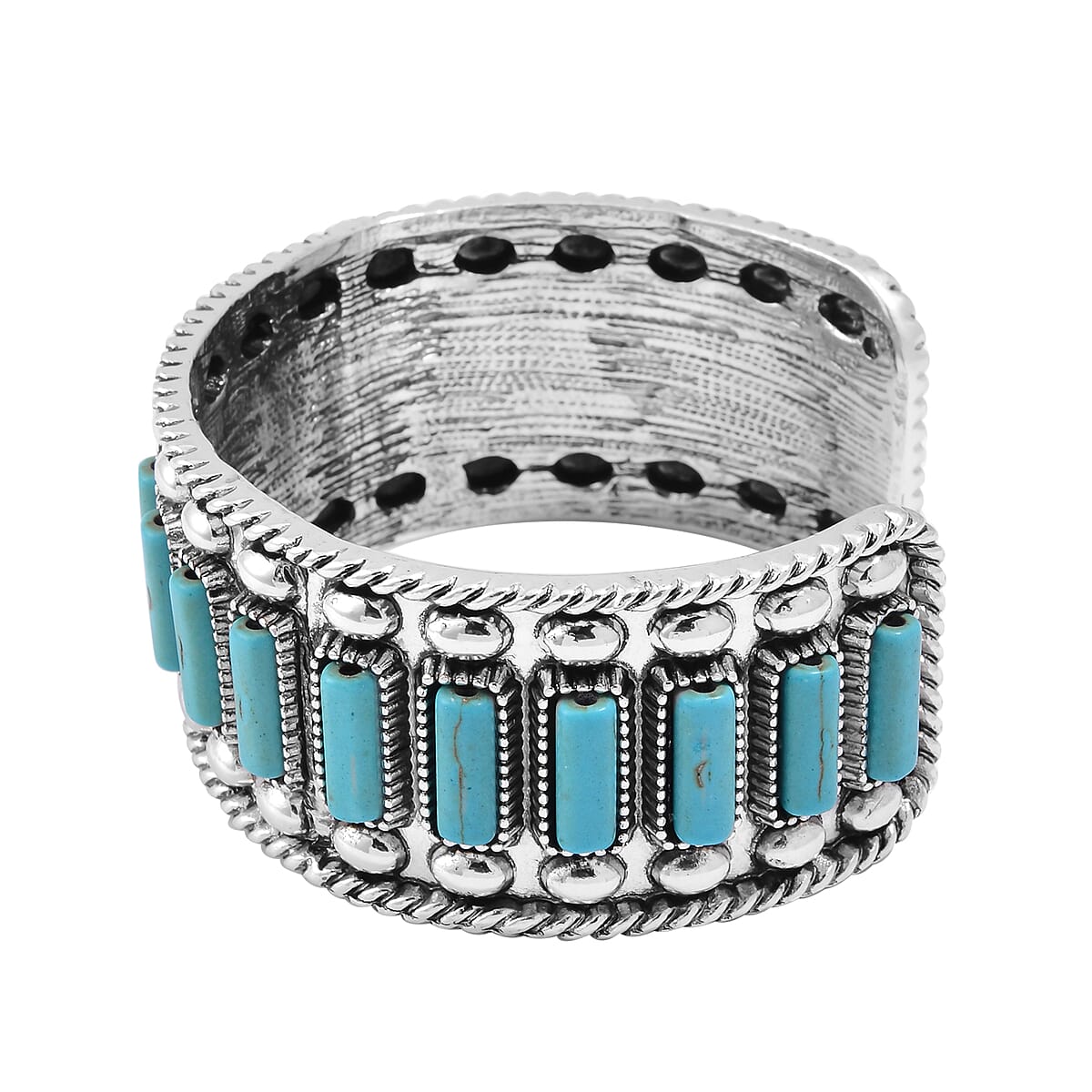Constituted Blue Howlite 4.00 ctw Cuff Bracelet in Silvertone (7.50 In) image number 3