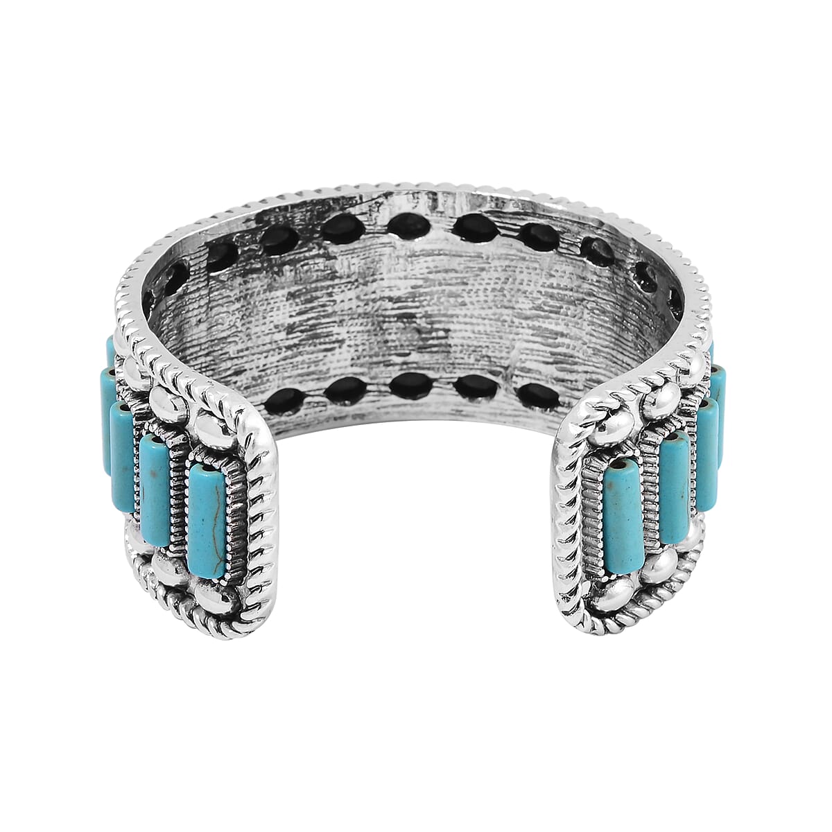 Constituted Blue Howlite 4.00 ctw Cuff Bracelet in Silvertone (7.50 In) image number 4