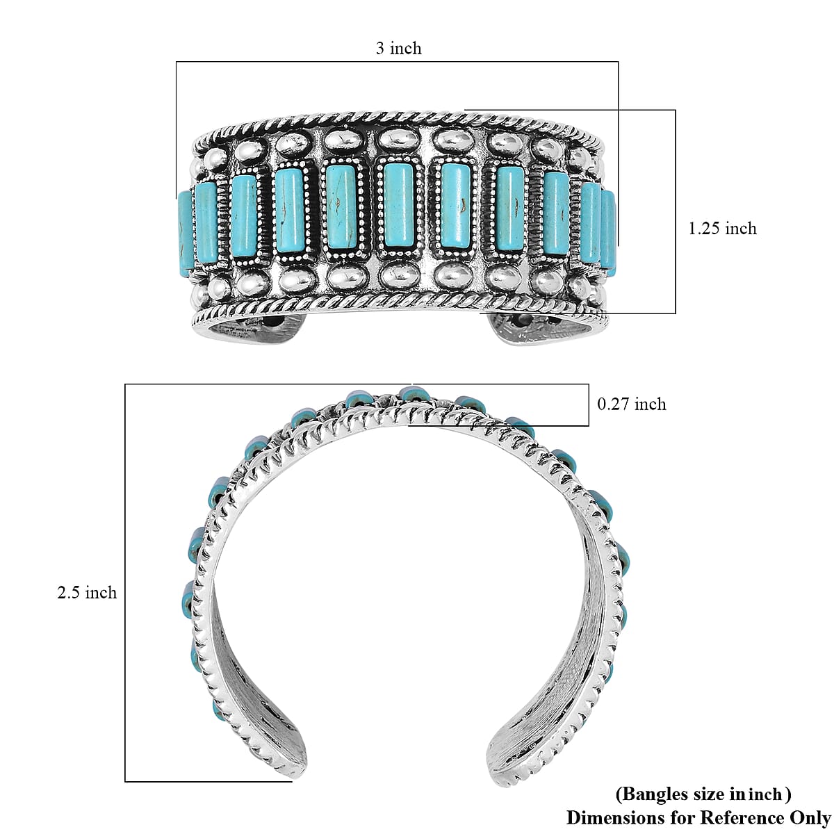 Constituted Blue Howlite 4.00 ctw Cuff Bracelet in Silvertone (7.50 In) image number 5